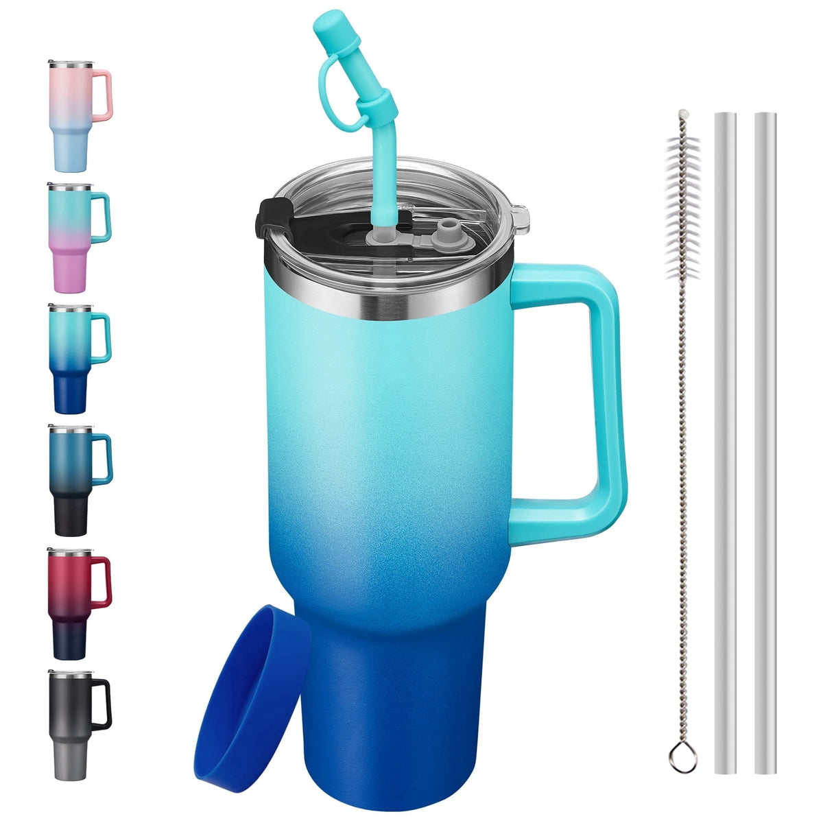 SUNSOC 40oz Insulated Tumbler with Handle and Straw – Stainless Steel