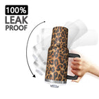 Leopard Print 40oz Tumbler with Handle and Straw, Large Capacity Travel Cup for Hot & Cold Drinks, Double Walled Vacuum Insul