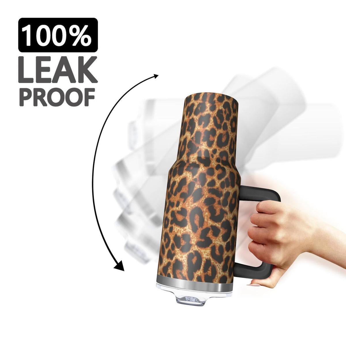 Leopard Print 40oz Tumbler with Handle and Straw, Large Capacity Travel Cup for Hot & Cold Drinks, Double Walled Vacuum Insul