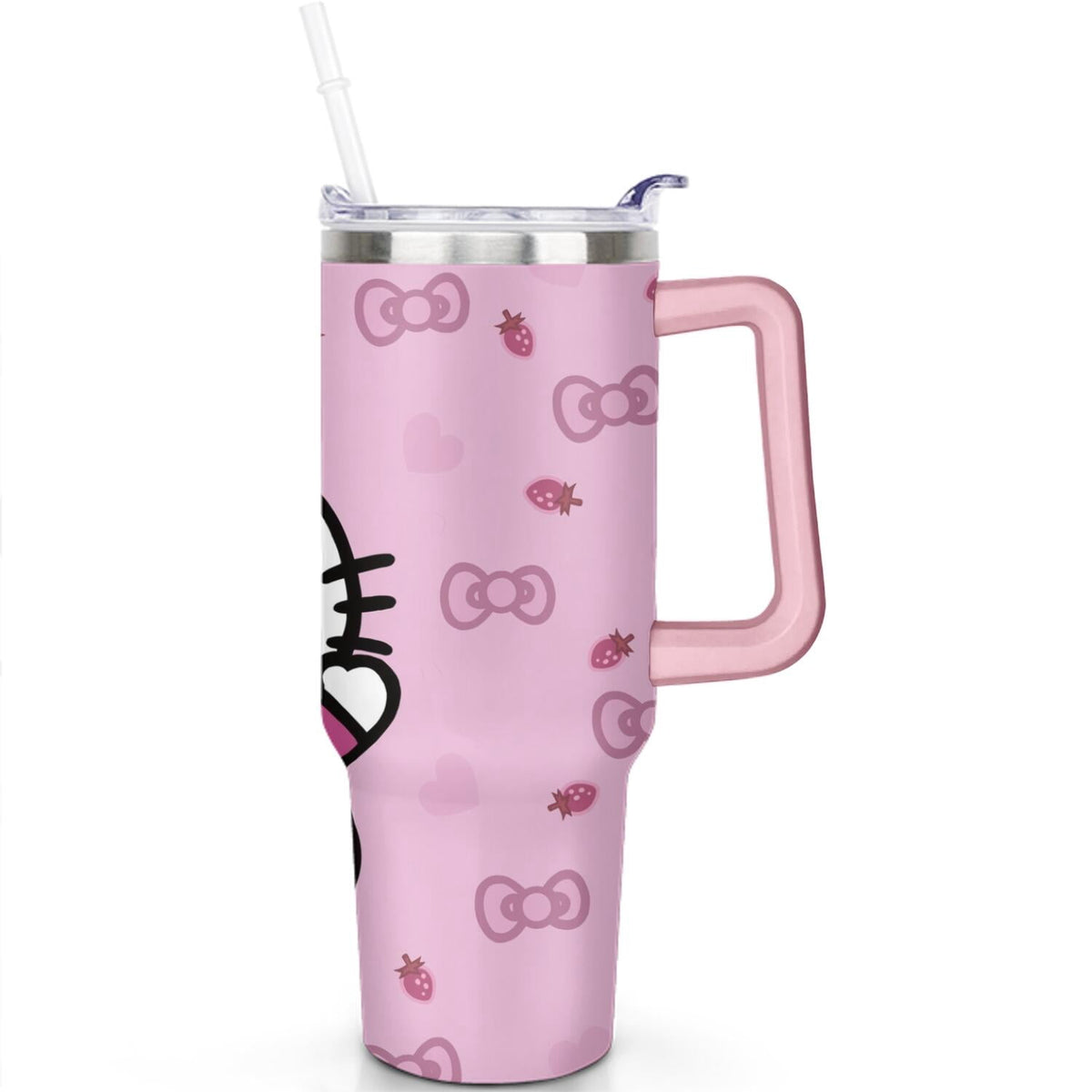 40oz Hello Kawaii Cat Cute Stainless Steel Tumbler with Lid and Straw,Spill Proof Travel Cup Double Wall Vacuum Insulated Cof
