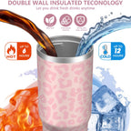 1pc Pink Leopard Print 30oz Tumbler with Straw & Handle - Insulated Stainless Steel Cup | Holiday Gift for Man Women (Christm