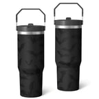 1pc Halloween Bat 30oz Tumbler with Straw & Handle - Insulated Stainless Steel Cup | Holiday Gift for Man Women (Christmas, V