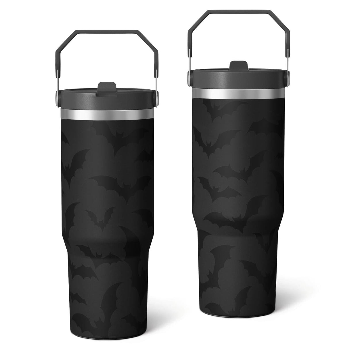 1pc Halloween Bat 30oz Tumbler with Straw & Handle - Insulated Stainless Steel Cup | Holiday Gift for Man Women (Christmas, V