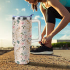 40oz Easter Bunny Tumbler with Handle and Straw, Rabbit Stainless Steel Travel Mug Water Bottle, Vacuum Insulated Cup, Gifts 