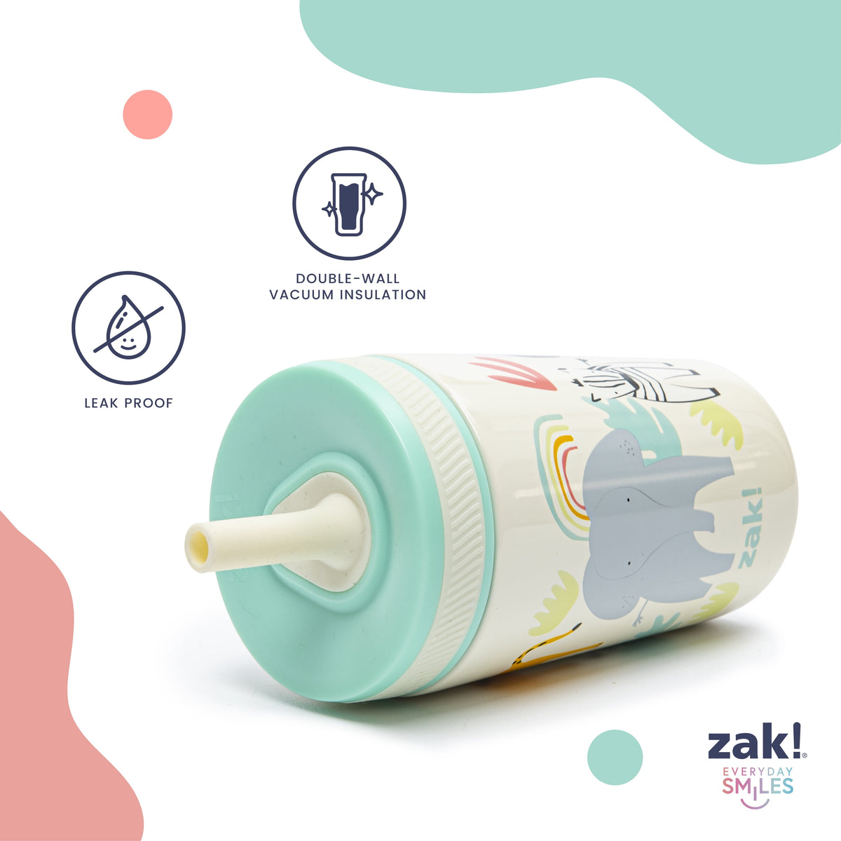 Zak Designs 12oz and 15oz 2-Pack Straw Tumbler Stainless Steel and Plastic with Additional Straw Leakproof and Perfect for Ki