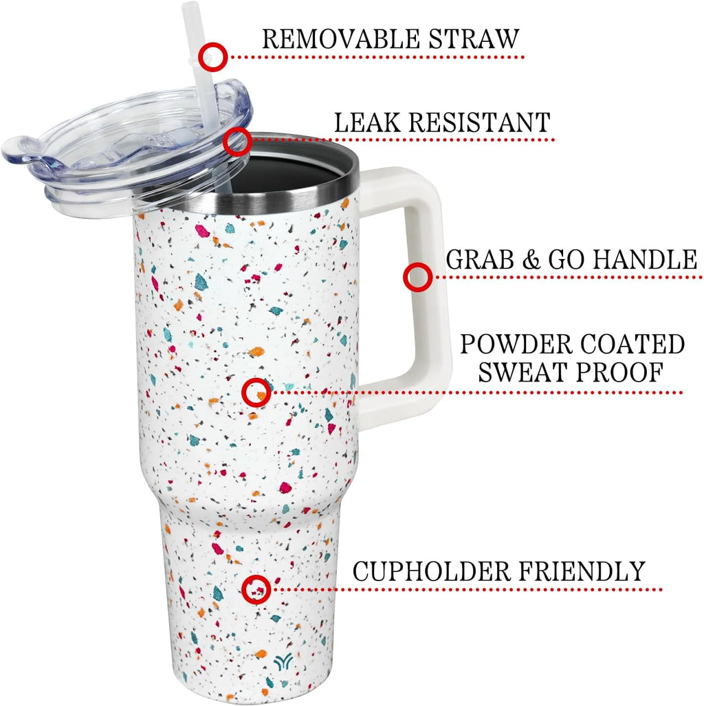 40oz Tumbler with Handle and Straw Lid | Vacuum Insulated Leak Proof Tumbler | Stainless Steel Travel Mug Water Bottle Cup Ke