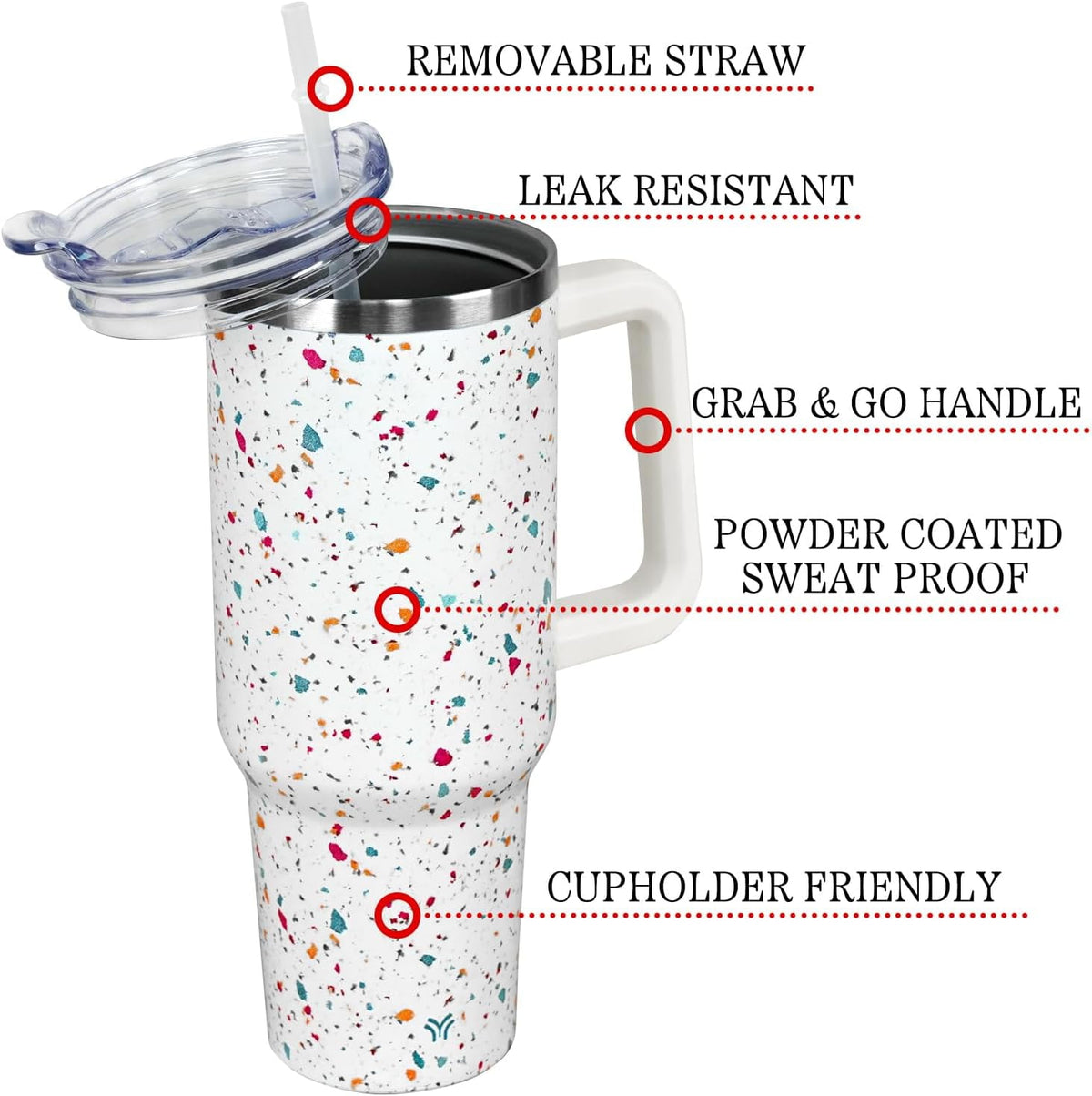 40oz Tumbler with Handle and Straw Lid | Vacuum Insulated Leak Proof Tumbler | Stainless Steel Travel Mug Water Bottle Cup Ke