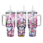 Purple Floral Gnome Stainless Steel Tumbler with Handle and Straw, Insulated Travel Mug for Women, Cute Spring Flower Cup Gif