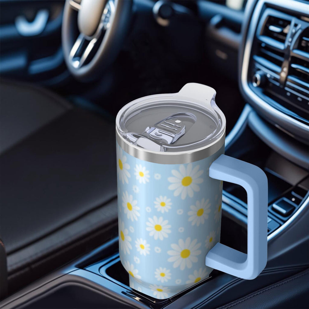 1pc daisy 40oz Tumbler with Straw & Handle - Insulated Stainless Steel Cup | Holiday Gift for Man Women (Christmas, Valentine