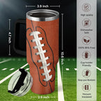 Football Tumbler with Handle 40oz Insulated Stainless Steel Cup with Lid & Straw, Travel Cup, Gifts for Men, Boys, Players, C