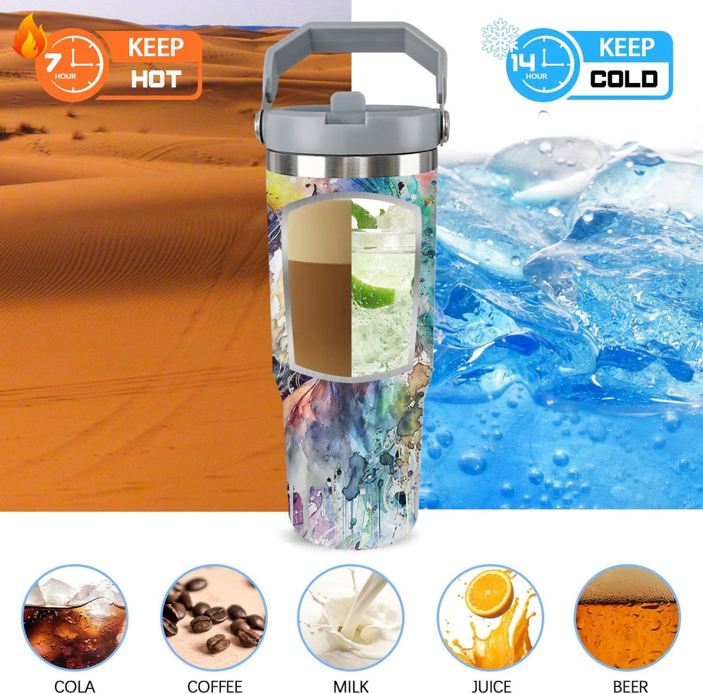 Horse Tumbler with Lid and Straw Stainless Steel Tumblers 30 Oz Insulated Horse Water Bottle Tie Dye Cup Mug with Handle Hors