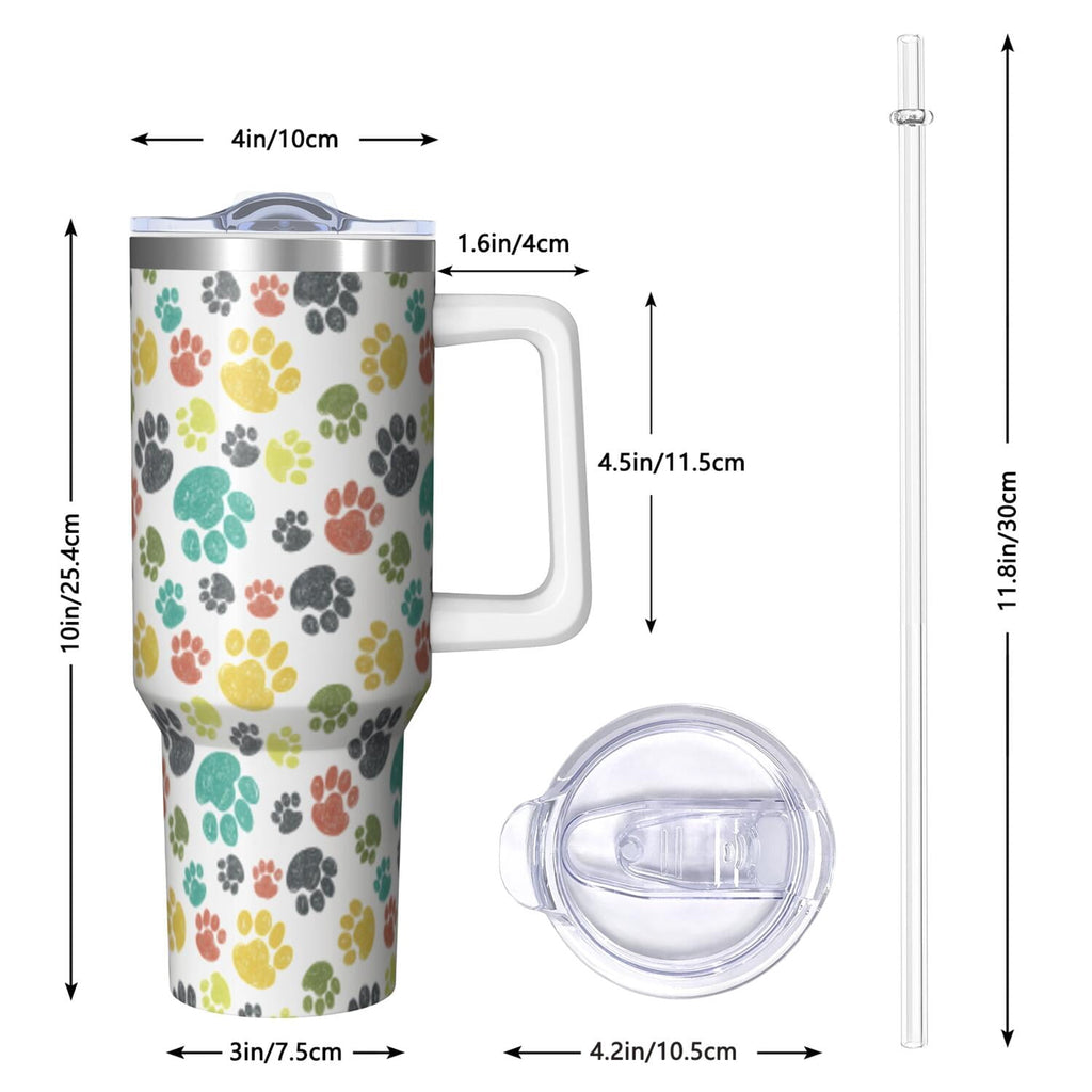 1pc Paw prints 40oz Tumbler with Straw & Handle - Insulated Stainless Steel Cup | Holiday Gift for Man Women (Christmas, Vale