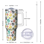 1pc Paw prints 40oz Tumbler with Straw & Handle - Insulated Stainless Steel Cup | Holiday Gift for Man Women (Christmas, Vale