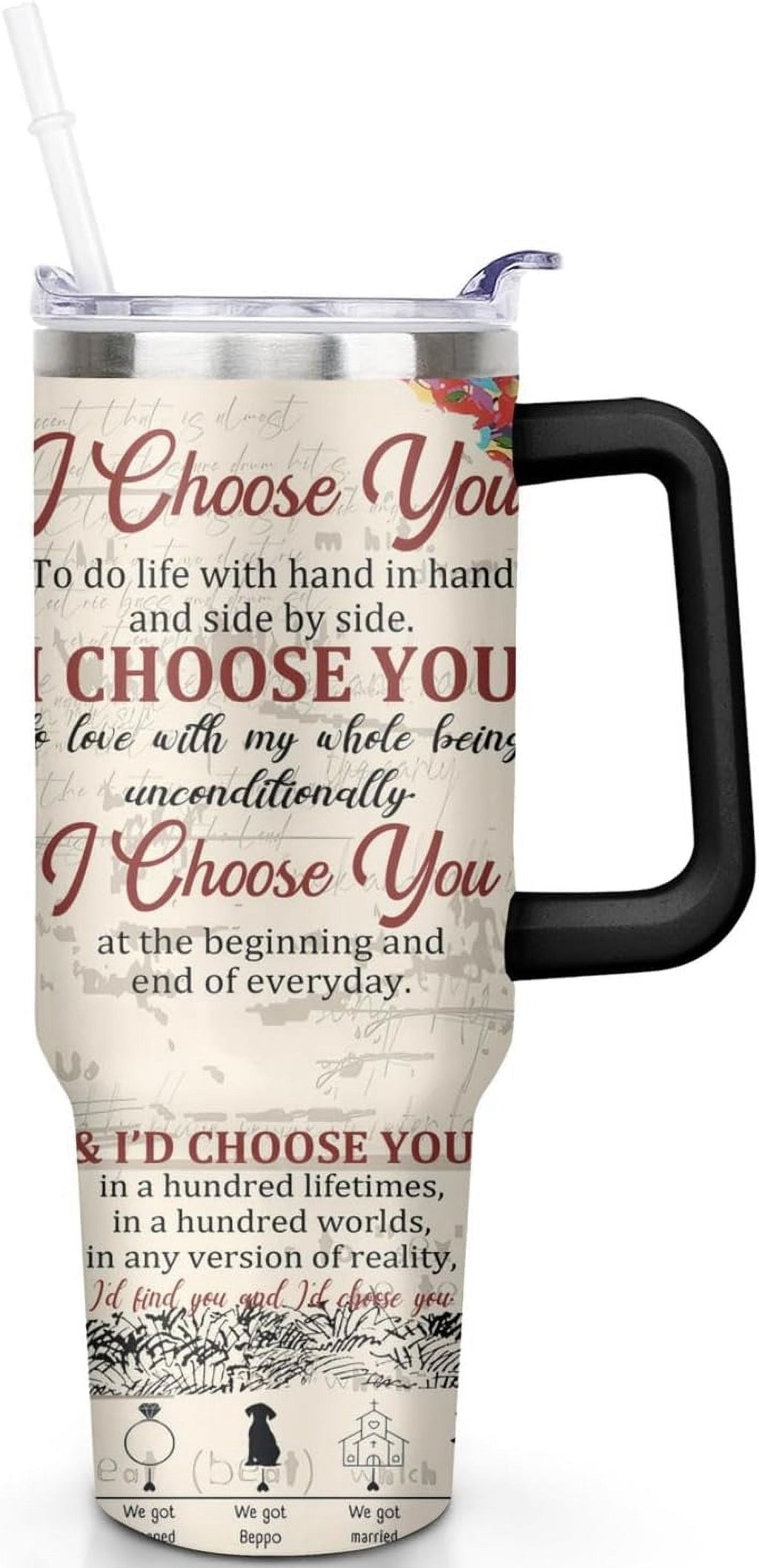 40 Oz Couples Tumbler with Handle and Straw, Anniversary Couple Insulated Couples Mugs, Couples Engagement Gift Cup for Coupl