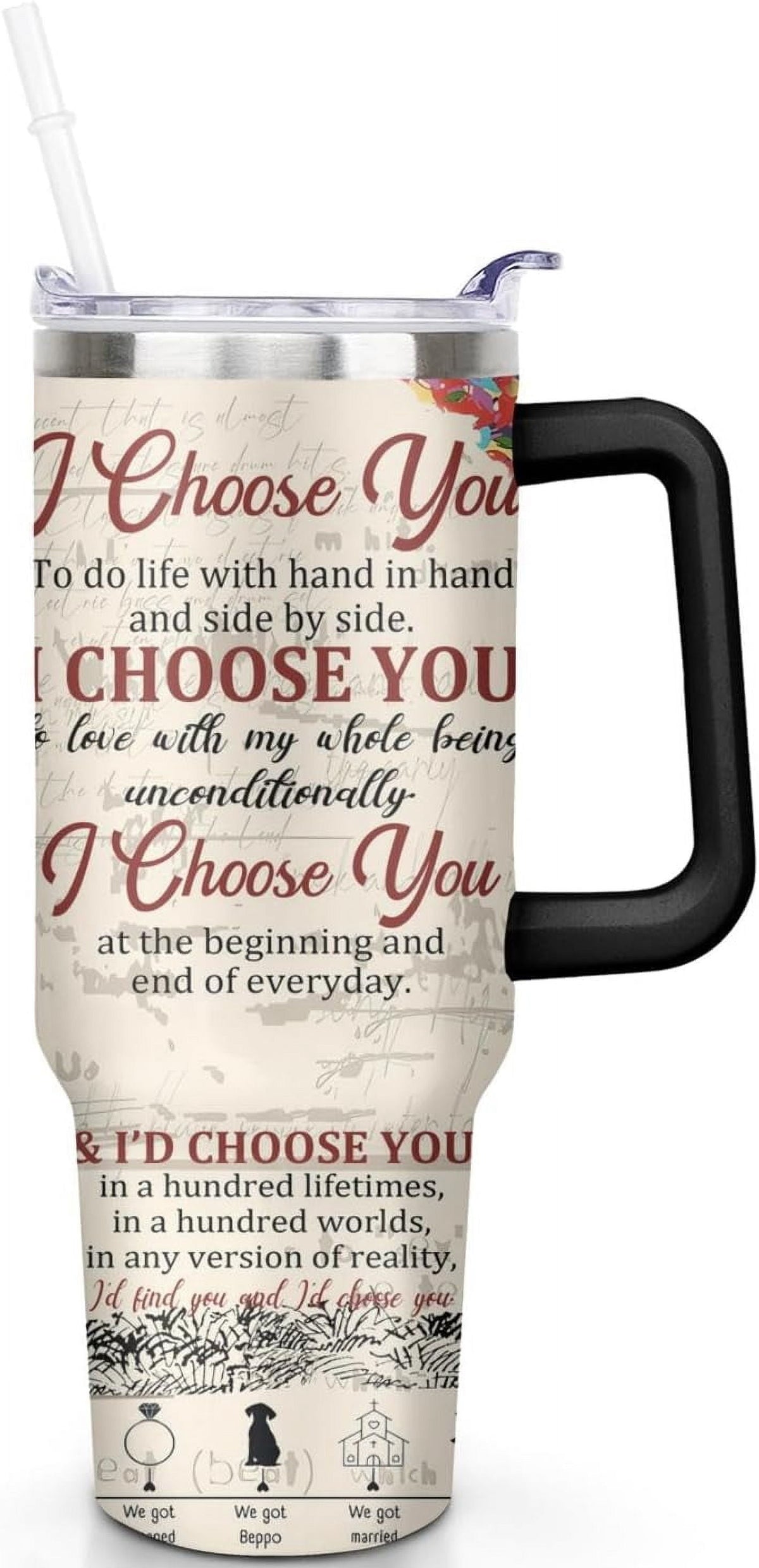 40 Oz Couples Tumbler with Handle and Straw, Anniversary Couple Insulated Couples Mugs, Couples Engagement Gift Cup for Coupl