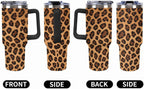40oz Insulated Stainless Steel Tumbler with Handle, Abstract Brown Leopard Print Leakproof Water Bottles Travel Mug with Lid 