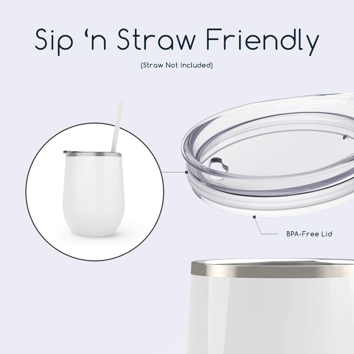 Maars Bev Stainless Steel Stemless Wine Glass Tumbler with Lid, Vacuum Insulated 12 oz Cup | Spill Proof, Travel Friendly, Fu