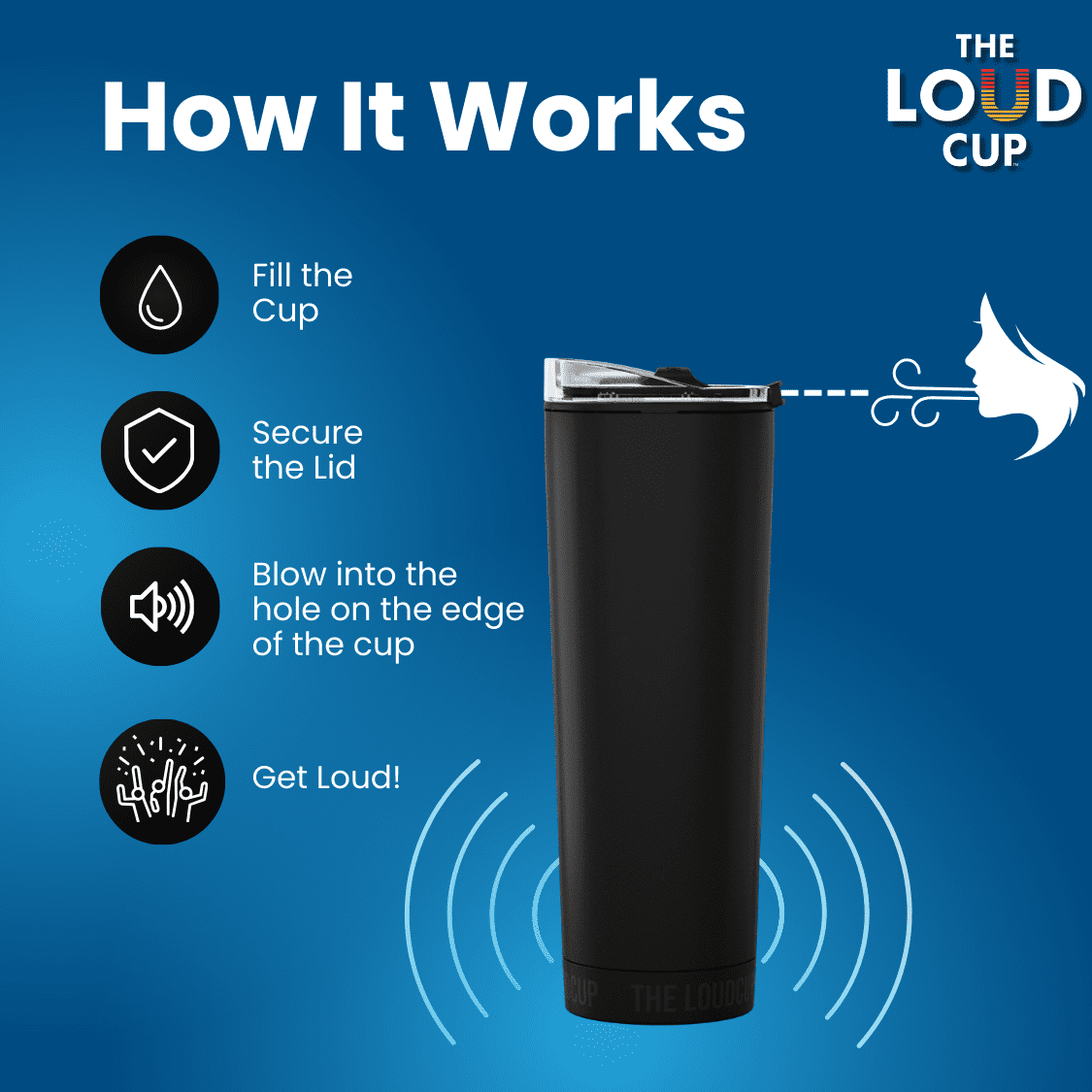 Loud Cup 23 oz Tumbler + Stadium Horn with Slide-Close Lid (Royal Purple) - Double-WallCup Reusable Water Bottle Coffee Trave