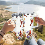 Cardinal Bird Floral Insulated Tumbler with Lid and Straw, Stainless Steel Travel Mug with Handle, Wildflower Spring Art Desi
