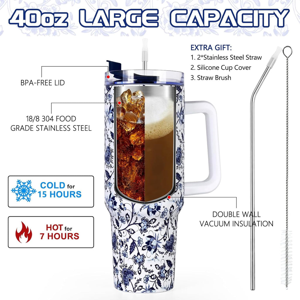 40oz Tumbler with Handle, Stainless Steel Insulated Travel Tumbler with Lid and Straw, Double Wall Vacuum Insulated Tumbler M