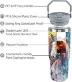 Horse Tumbler with Lid and Straw Stainless Steel Tumblers 30 Oz Insulated Horse Water Bottle Tie Dye Cup Mug with Handle Hors