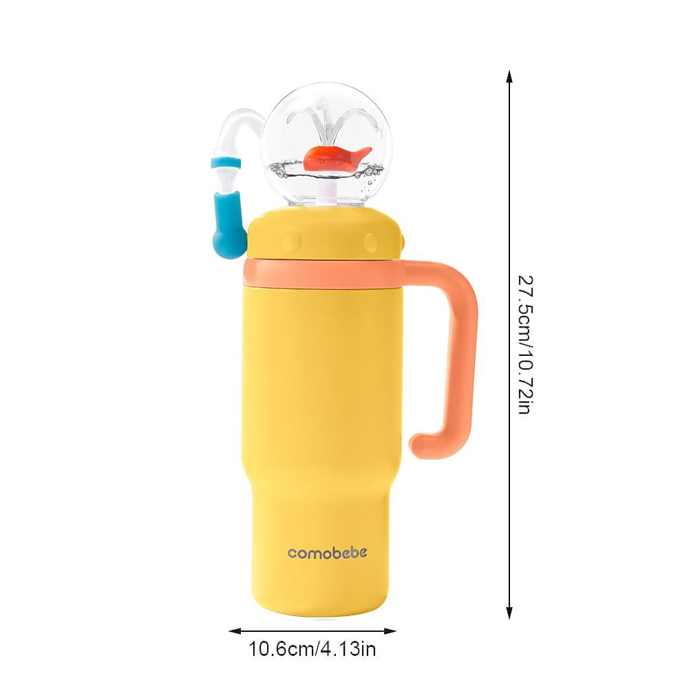 Stainless Steel Whale Fountain Tumbler, 24oz Insulated Whale Water Bottle with Handle， Two Lids, Spill-Proof, Dishwasher Safe