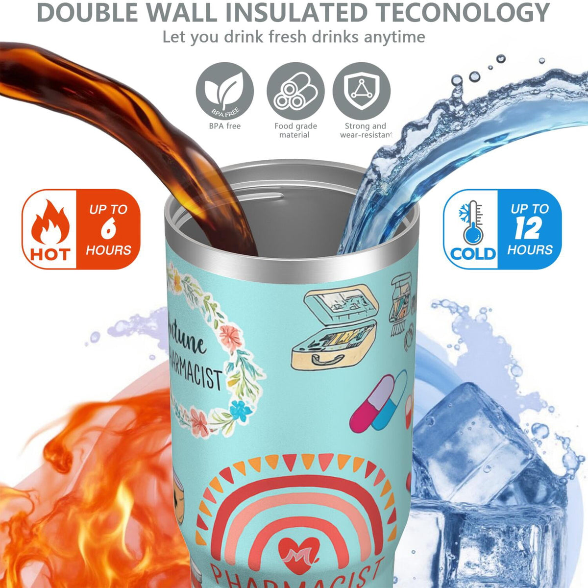1pc pharmacist 30oz Tumbler with Straw & Handle - Insulated Stainless Steel Cup | Holiday Gift for Man Women (Christmas, Vale