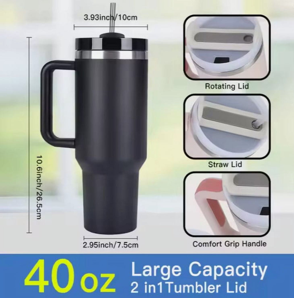 40oz Stainless Steel Tumbler with Lid & Straw – Insulated Travel Mug for Hot & Cold Drinks, Durable, Leak-Proof, Perfect for 