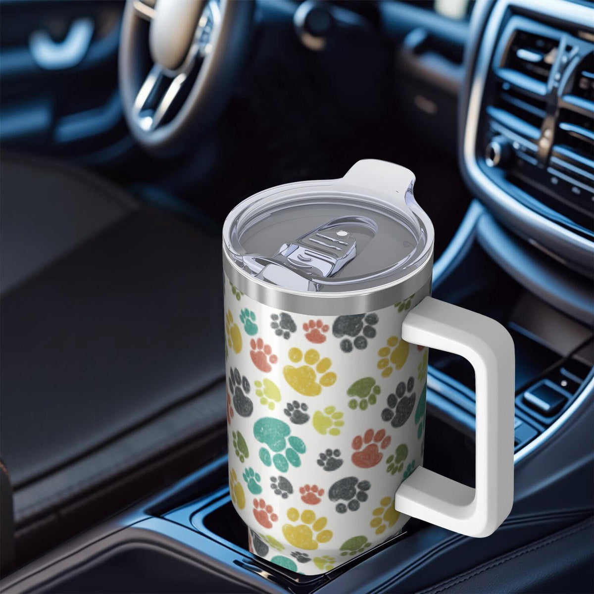 1pc Paw prints 40oz Tumbler with Straw & Handle - Insulated Stainless Steel Cup | Holiday Gift for Man Women (Christmas, Vale