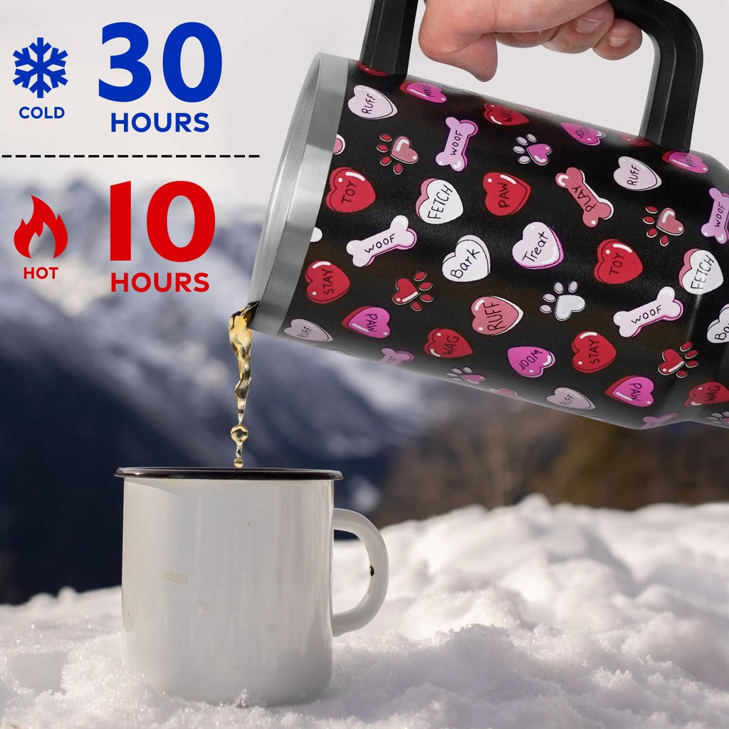 Valentines Day Gifts 40 oz Tumbler with Handle and Straw Lid,Valentine''s Day Gift for Her Women Girlfriend Wife Dog Bones an