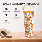 30oz Fall Pumpkin Flip Tumbler with Handle lid and Straw,Fall Coffee Travel Mug Cup Water Botter,Fall Gifts for Women,Fall St