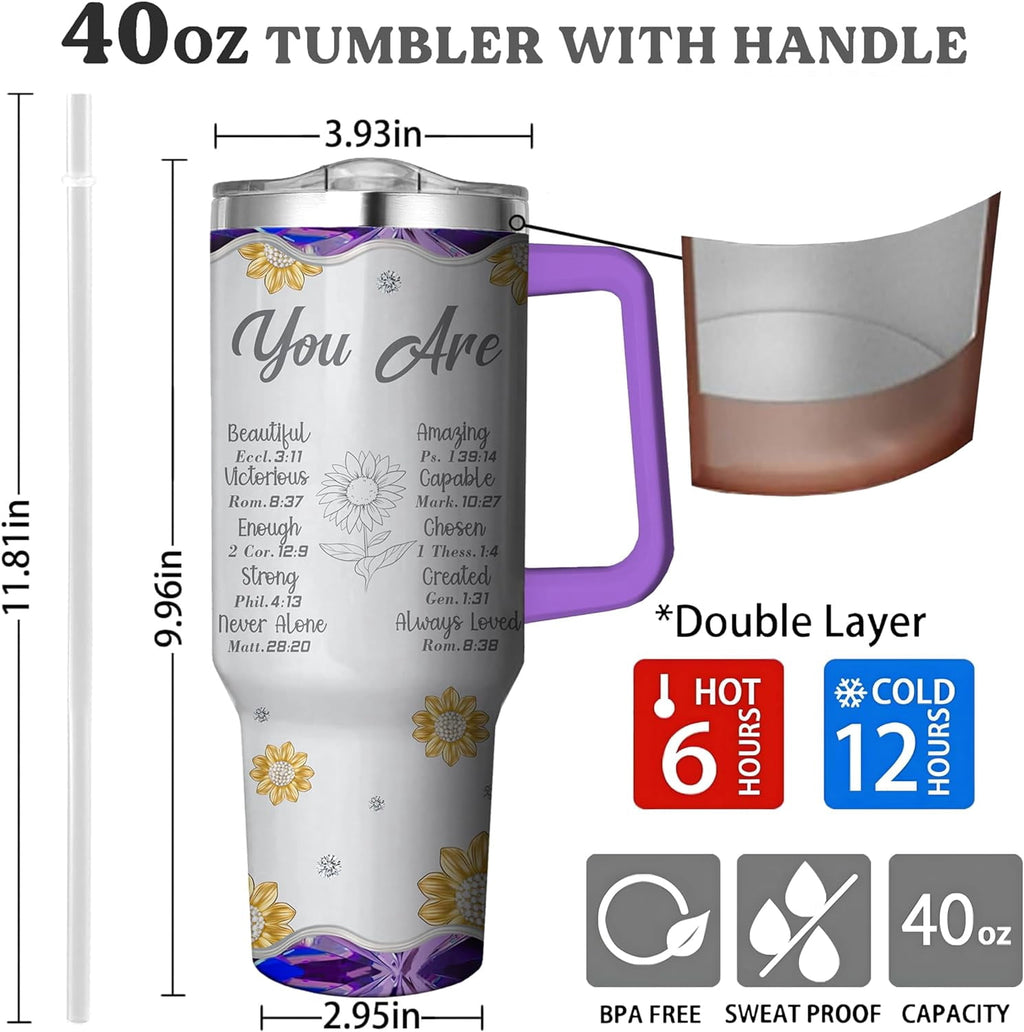 40 Oz Tumbler with Handle and Straw, Double Wall Coffee Travel Mug Spill Proof Leak Proof, Reusable Insulated Water Bottle 40