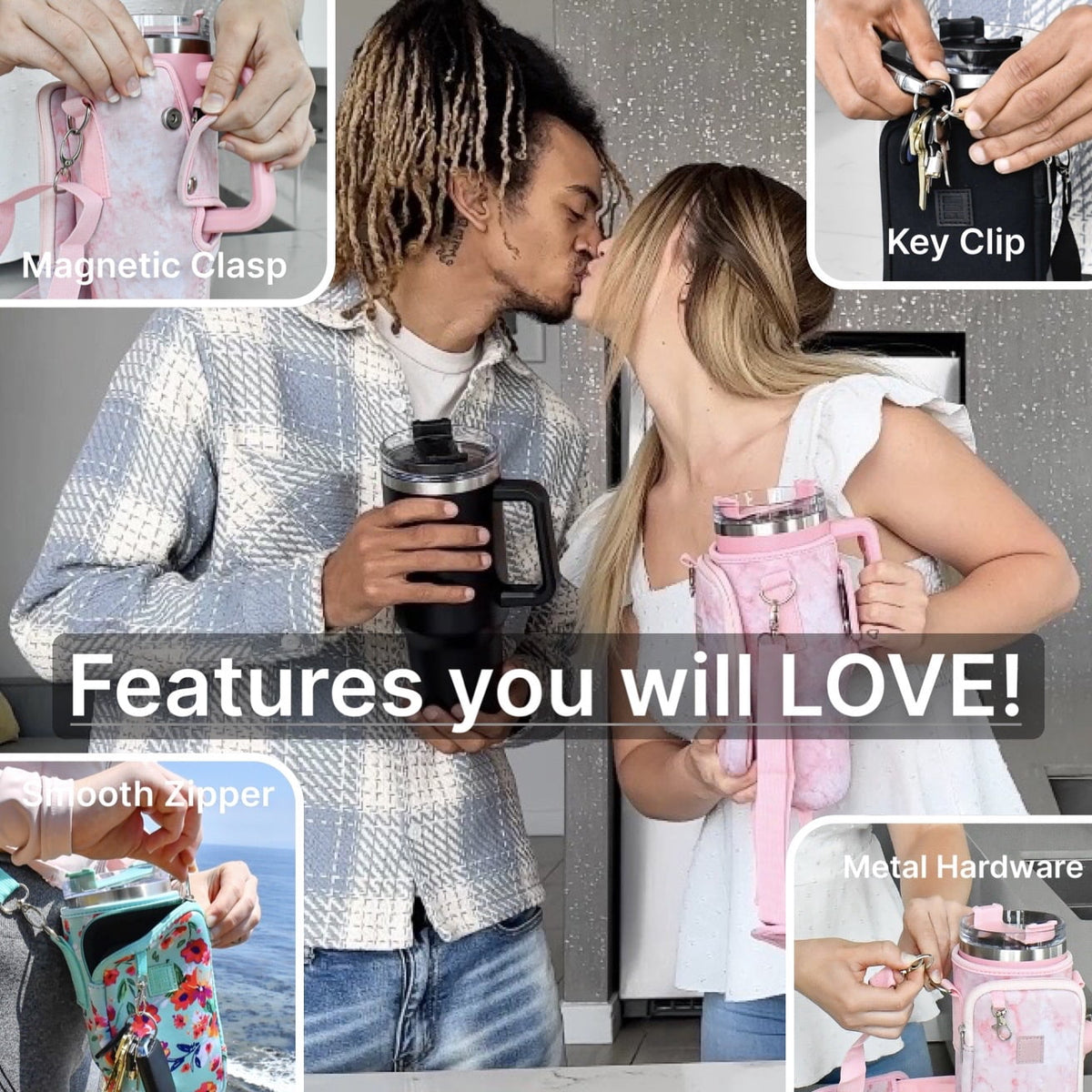 Made Easy Kit Tumbler & Neorpene Pocket Carrier for Water, Iced Tea or Coffee - Stainless Steel Vacuum Insulated Car Cup with