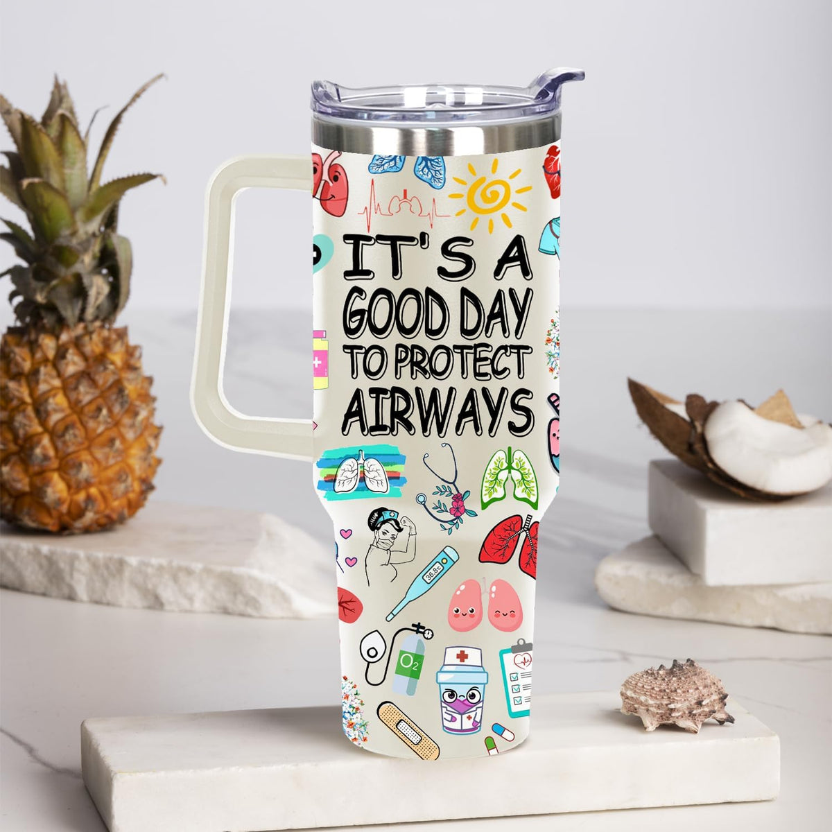 40 Oz Respiratory Therapist Tumbler Cup Respiratory Therapist Gifts Stainless Steel Insulated Travel Coffee Mug with Handle R