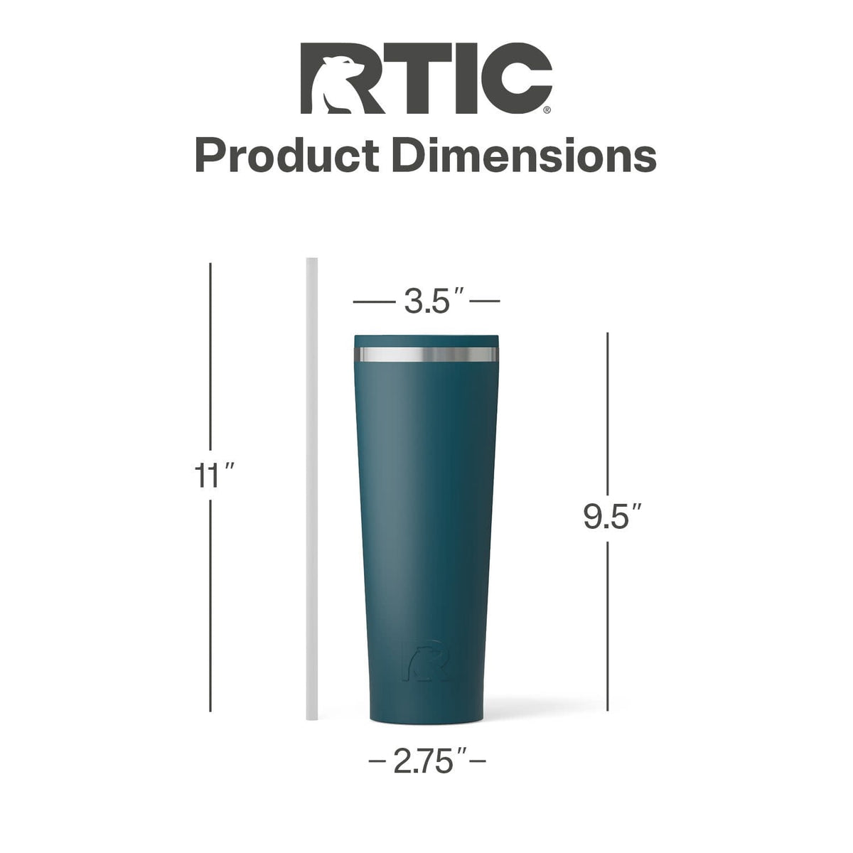 RTIC 28 oz Ceramic Lined Everyday Tumbler, Spill-Resistant Straw Lid, Marine