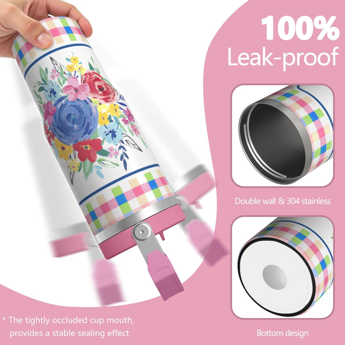 30oz Pioneer Colorful Floral Stainless Steel Flip Straw Tumbler with Lid and Straw Spill Proof Travel Cup Double Wall Vacuum 