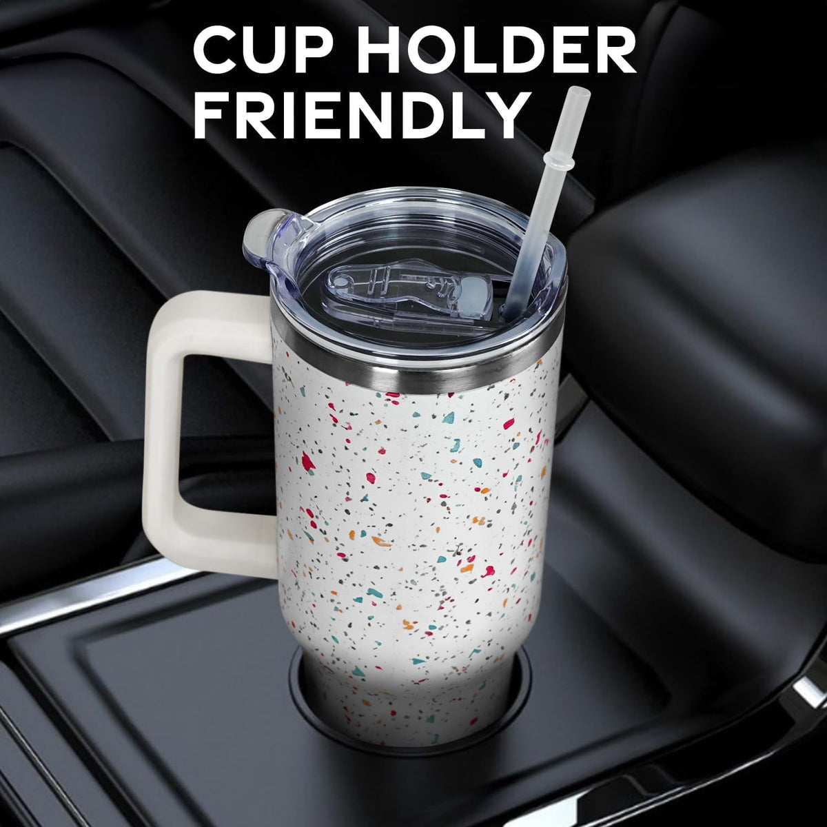 40oz Tumbler with Handle and Straw Lid | Vacuum Insulated Leak Proof Tumbler | Stainless Steel Travel Mug Water Bottle Cup Ke
