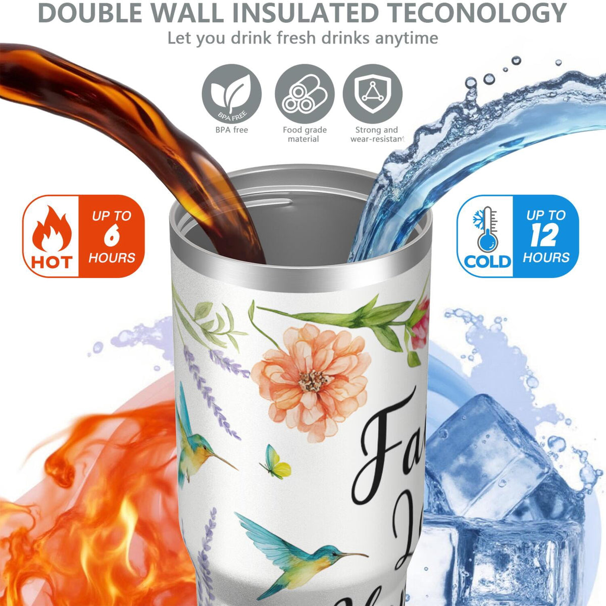 1pc Hummingbird 30oz Tumbler with Straw & Handle - Insulated Stainless Steel Cup | Holiday Gift for Man Women (Christmas, Val