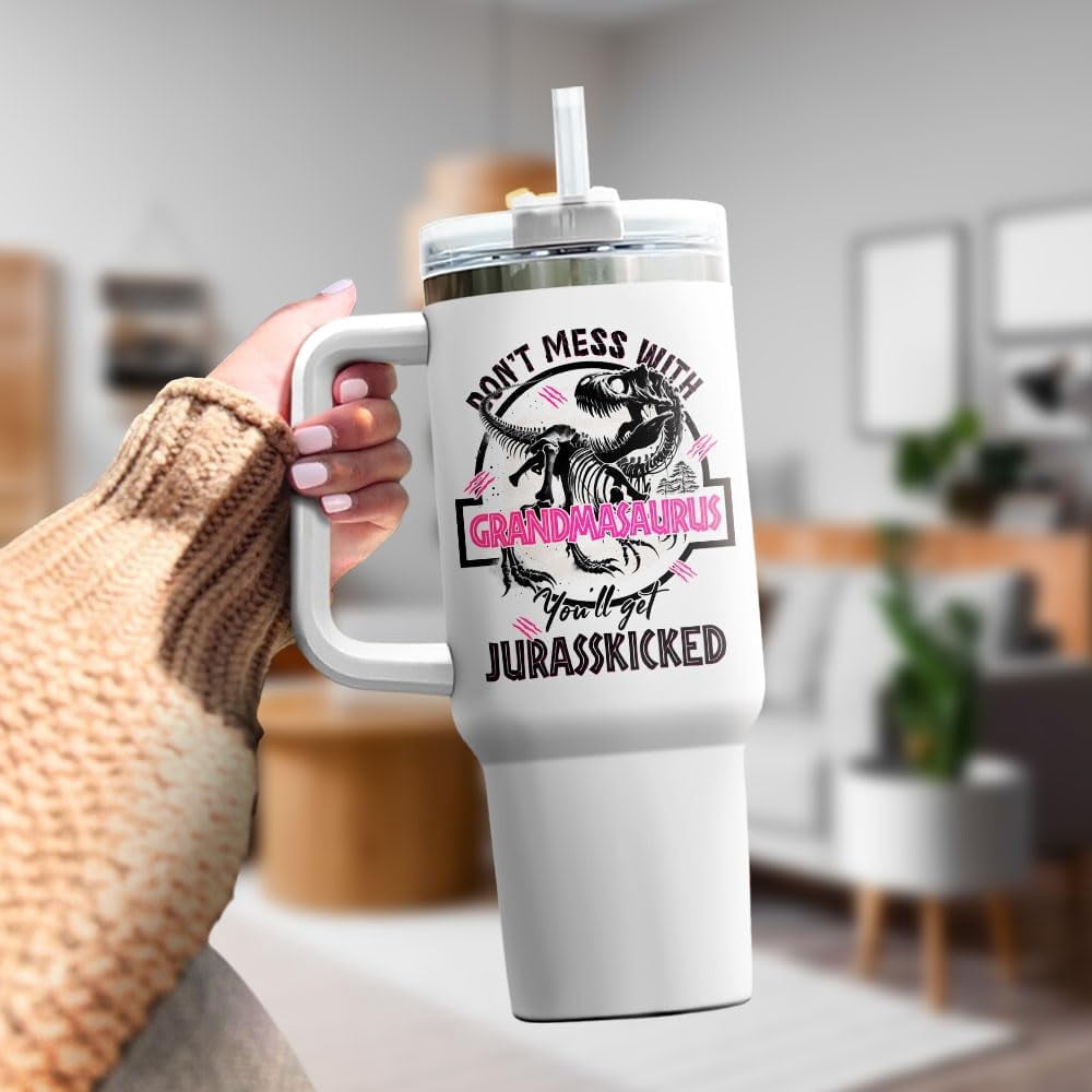 Tumbler 40 Oz With Handle Lid And Straw, Grandmasaurus Nutrition Facts, Grandmasaurus Gifts, Nana Grandma Cups Coffee Handle 