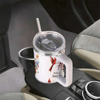 Cardinal Bird Floral Insulated Tumbler with Lid and Straw, Stainless Steel Travel Mug with Handle, Wildflower Spring Art Desi