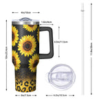 1pc Sunflower 40oz Tumbler with Straw & Handle - Insulated Stainless Steel Cup | Holiday Gift for Man Women (Christmas, Valen