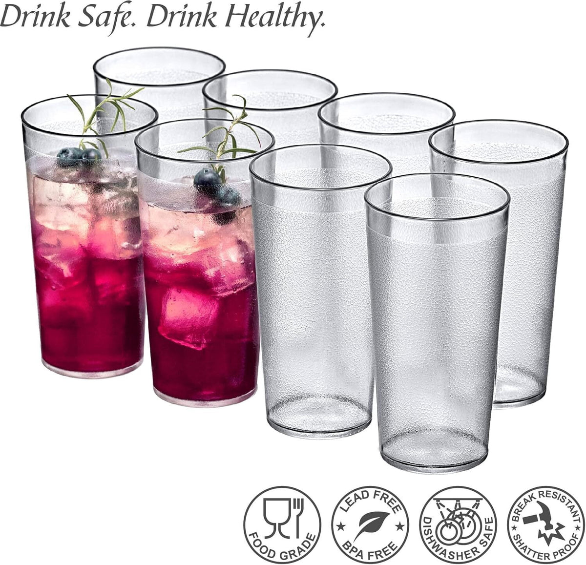 RUseeN 12 Piece Unbreakable Plastic Tumblers Drinkware, BPA-Free, Reusable Plastic Drinking Glasses for Home & Outdoors - Sta