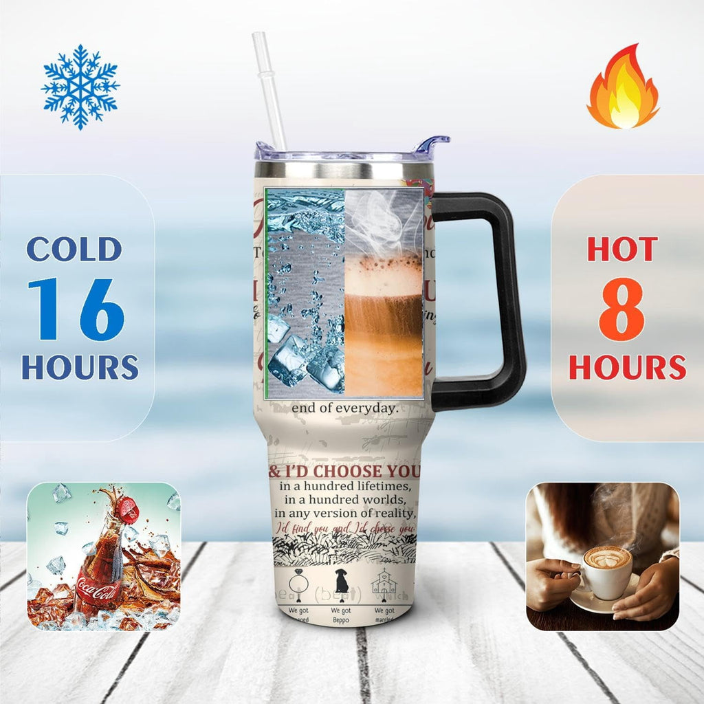 40 Oz Couples Tumbler with Handle and Straw, Anniversary Couple Insulated Couples Mugs, Couples Engagement Gift Cup for Coupl