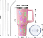 Easter Day Gifts 40oz Tumbler with Handle and Straw, Cute Bunnies Buddies Spring Stainless Steel Insulated Cup, Colorful Holi