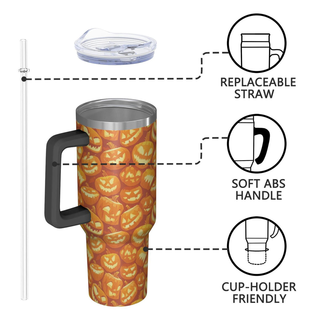Halloween Style Mega Mug 40oz – Stainless Steel Insulated Tumbler with Handle and Straw, Large Capacity Travel Cup for Hot & 