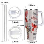 Cardinal Insulated Tumbler with Lid and Straw, Stainless Steel Travel Mug with Handle, Floral Rustic Cardinal Cup, Double Wal
