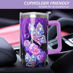 40 oz Tumbler with Handle and Straw Lid, Purple Butterfly Insulated Cup, Double Vacuum Leak Proof Coffee Travel Mug, Flower S