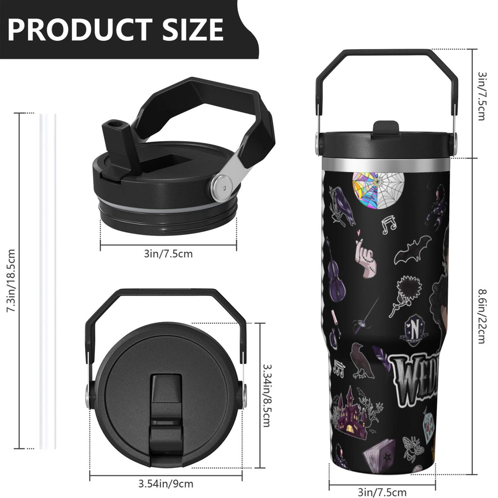 30oz Wednesday Girl Stainless Steel Tumbler with Lid and Straw,Wednesday Stuff Merchandise Spill Proof Travel Cup Double Wall