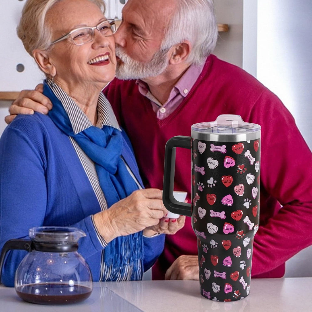 Valentines Day Gifts 40 oz Tumbler with Handle and Straw Lid,Valentine''s Day Gift for Her Women Girlfriend Wife Dog Bones an