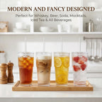 20 oz Clear Ribbed Glass Tumbler with Lid and Straw, Spill-proof Iced Coffee Cups, Hobnail Drinking Set of 4, Vintage Glasswa